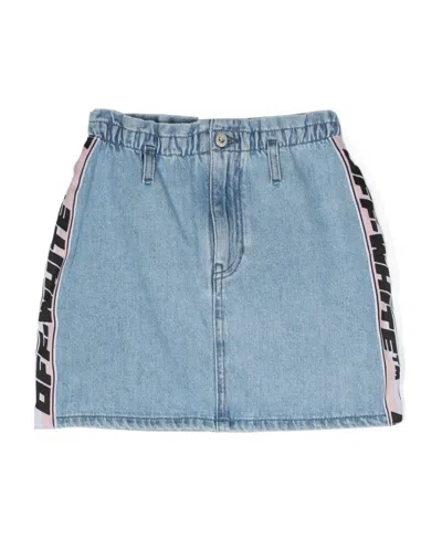 Off-white Logo-stripe Denim Skirt In Blue