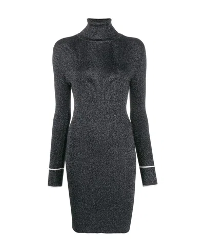 Off-white Logo Stripe Knitted Dress In Black