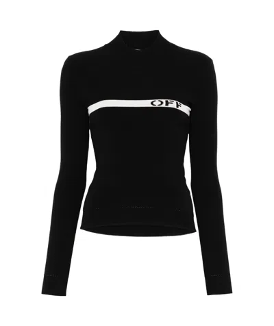 OFF-WHITE LOGO-STRIPE MOCK-NECK TOP