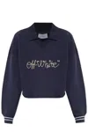 Off-white Embroidered Script Logo Crop Polo Sweater In Blue