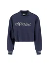 Off-white Cropped Polo Collar Knit Sweatshirt In Blue