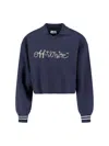 Off-white Cropped Polo Collar Knit Sweatshirt In Blue
