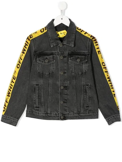 Off-white Logo-tape Denim Jacket In Grey