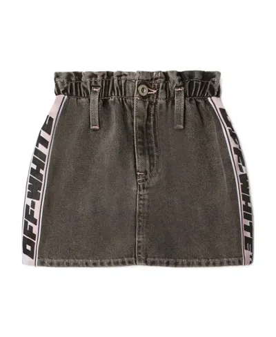 Off-white Logo-tape Denim Skirt In Black