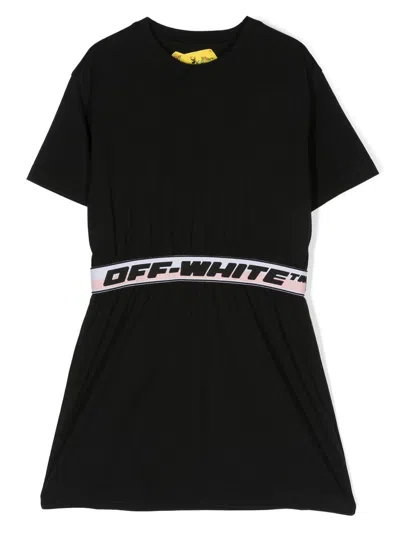 Off-white Kids' Logo-tape Waistband Dress In Black