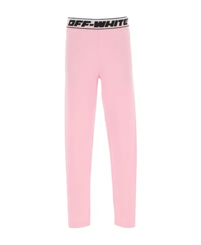 Off-white Logo-waistband Cotton Leggings In Pink