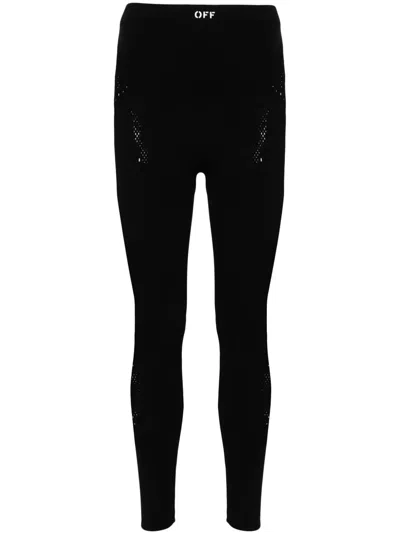 Off-white Logo-waistband Perforated Leggings In Black