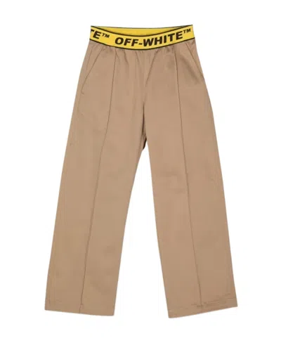 Off-white Logo-waistband Straight-leg Trousers In Nude