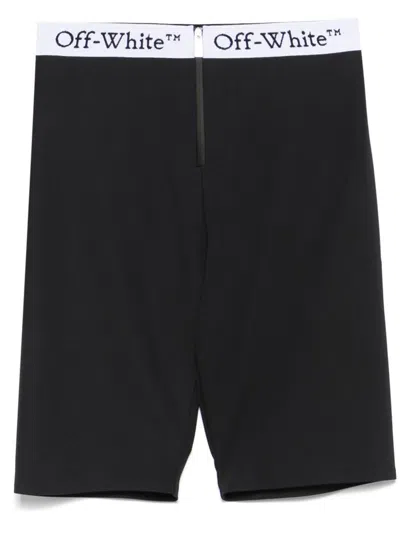 Off-white Logo-waistband Zipped Shorts In Black/black