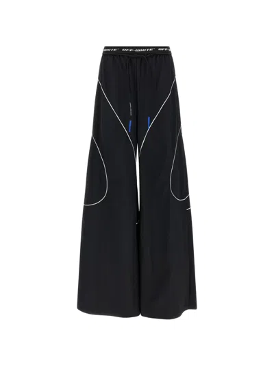 Off-white Contrast-piping Wide-leg Trousers In Black