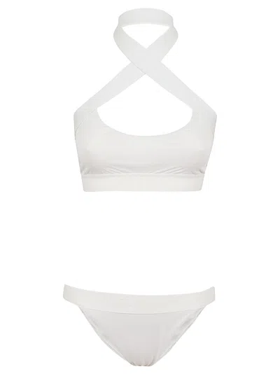 Off-white Logoband Cross Bikini In Brown
