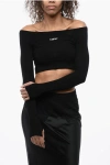 Off-white Logoed Knitted Top With Boat Neckline