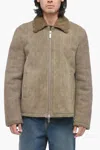 Off-white Logoed Shearling Jacket In Brown