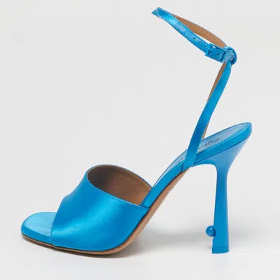 Pre-owned Off-white Lollipop Size 37 Blue Satin Ankle Strap Sandals