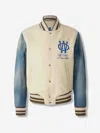 Off-white Ivory Bomber Jacket With Denim Sleeves In Multi