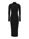 Off-white Ribbed Texture Midi Dress With High Neckline In Black
