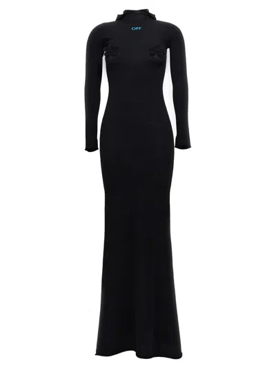 Off-white Long Hooded Dress In Black