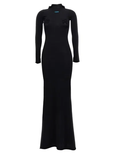 Off-white Floral-appliqué Hooded Dress In Schwarz
