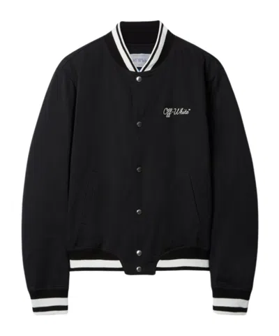 Off-white Black Polyester Bomber Jacket With Contrast Detailing In Blue