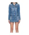 Off-white Long-sleeve Denim Minidress In Blue