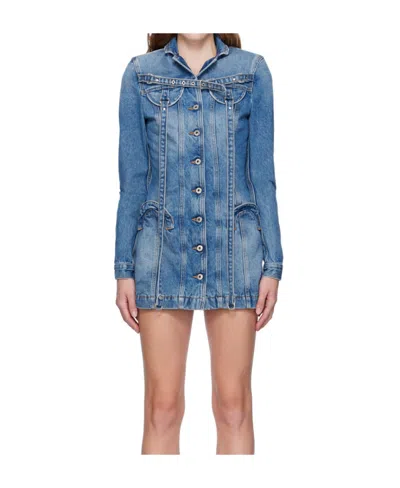 Off-white Long-sleeve Denim Minidress In Blue