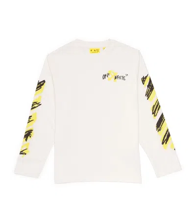 Off-white Kids' Long-sleeve Diagonal T-shirt In White