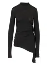 Off-white Long Sleeve Draped Top Tops Black In Black