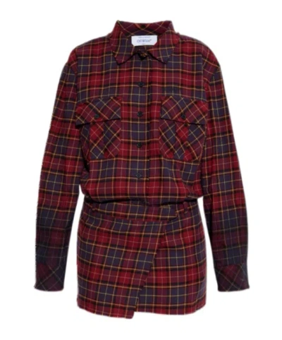 Off-white Buttoned Check Dress In Red