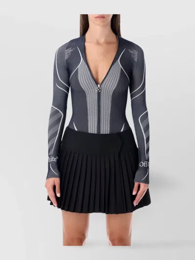 Off-white Long Sleeve Fitted Graphic Top In Gray