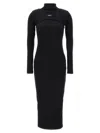 Off-white Ribbed Texture Midi Dress With High Neckline In Black