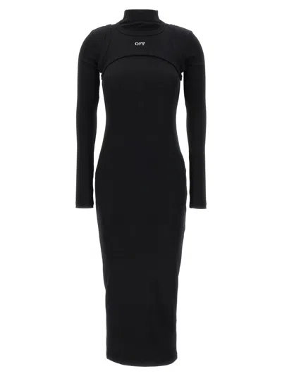 OFF-WHITE LONG SLEEVE OFF STAMP STRETCH COTTON DRESS