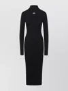 Off-white Ribbed Texture Midi Dress With High Neckline