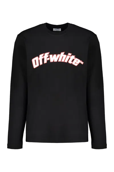Off-white Long Sleeve T-shirt With Stylized Graphics In Black
