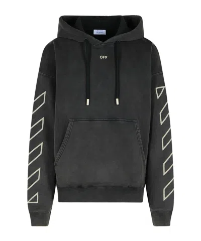 Off-white Long-sleeved Hooded Hoodie In Black