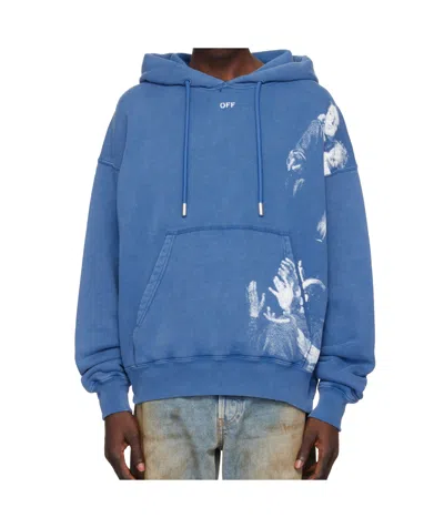 Off-white Long-sleeved Hooded Hoodie In True Blue - Wh