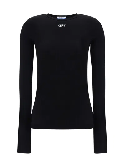 Off-white Fitted Long Sleeve Ribbed Crop T-shirt In Black