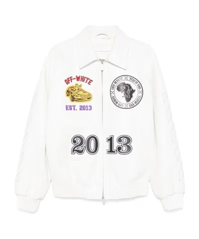 Off-white Rhino Leather Raglan Varsity Jacket In White