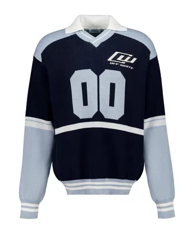 Off-white Long-sleeved Polo Collar Knit Sweater In Multi