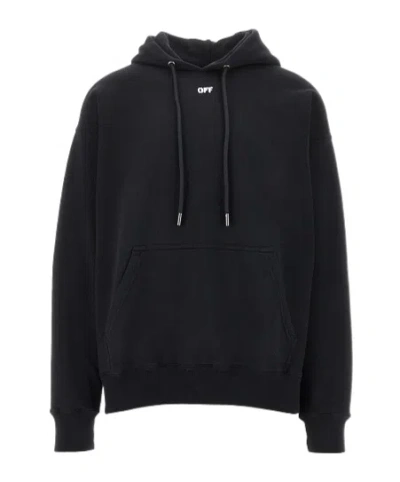 Off-white Cropped Black Hoodie With Embossed Detailing And Graphic Print