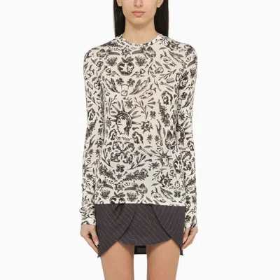 Off-white Long-sleeved Top With Tattoo Print In White