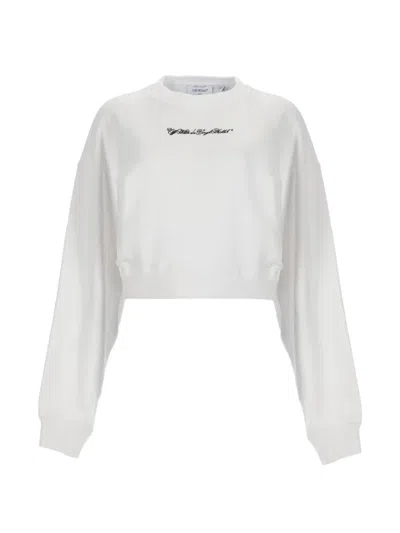 Off-white Neutral Script Logo Graphic Cotton Sweatshirt In White