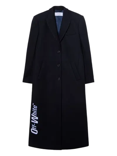 Off-white Long Wool Coat In Black