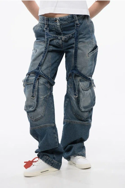 Off-white Loose Fit Cargo Jeans With Regular Waist In Blue
