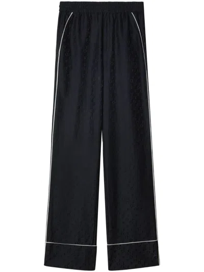 Off-white Luxurious Black Monogram Pajama Pants For Women