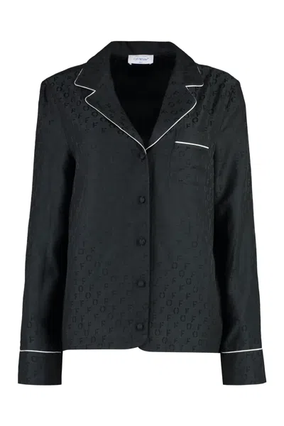 Off-white Luxurious Black Silk Blend Pajama Shirt For Women