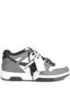 Off-white Out Of Office Grey Low Top Sneakers With Logo Patch On The Tongue And Contrasting Stitching In Leath In Gray