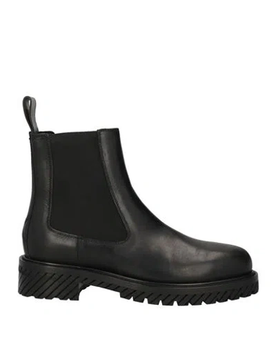 OFF-WHITE OFF-WHITE MAN ANKLE BOOTS BLACK SIZE 9 LEATHER, TEXTILE FIBERS