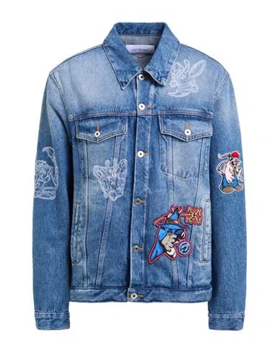 Off-white Man Denim Outerwear Blue Size M Cotton In Animal Print