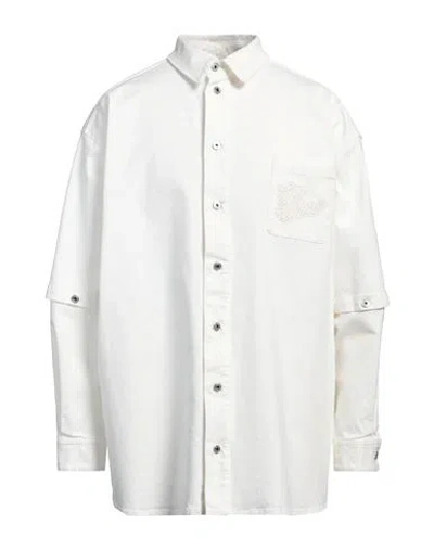 OFF-WHITE OFF-WHITE MAN DENIM SHIRT WHITE SIZE L COTTON, ELASTANE