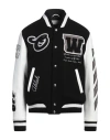 Off-white Leather And Wool Varsity Bomber In Black